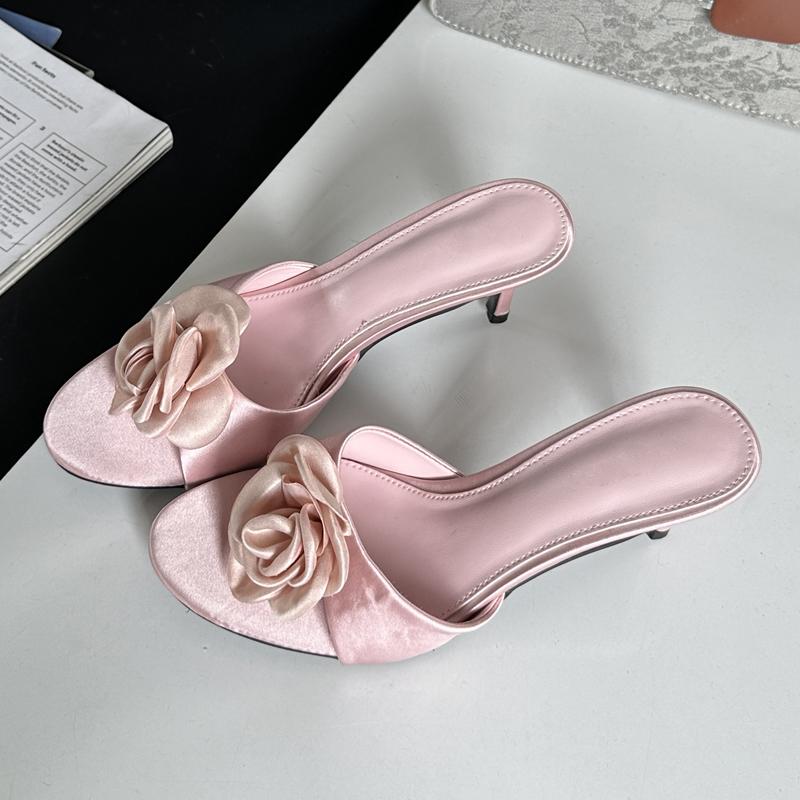 Fashion Eilyken Summer Fashion Flower Woman Slippers Thin Low Heels Party Stripper Ladies Mules Slides Zapatos Mujer