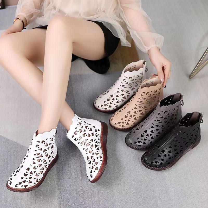2023 Women's Korean-Style Gladiator Sandals - Breathable Hollow-Out, Back Zipper, Thick Sole, Flat Heel