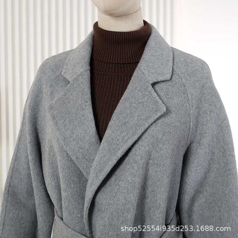 New lazy wind lace-up lapel loose wool double-sided woolen coat women's coat autumn and winter wool coat