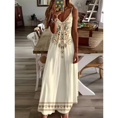 2025 Simple And Fresh Floral Casual Halter Dress, Harajuku Street Trend Sexy V-neck Ankle-length Long Dress, Casual Women's Long