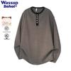 Wassup Men's Retro Striped Henley Long Sleeve T-Shirt