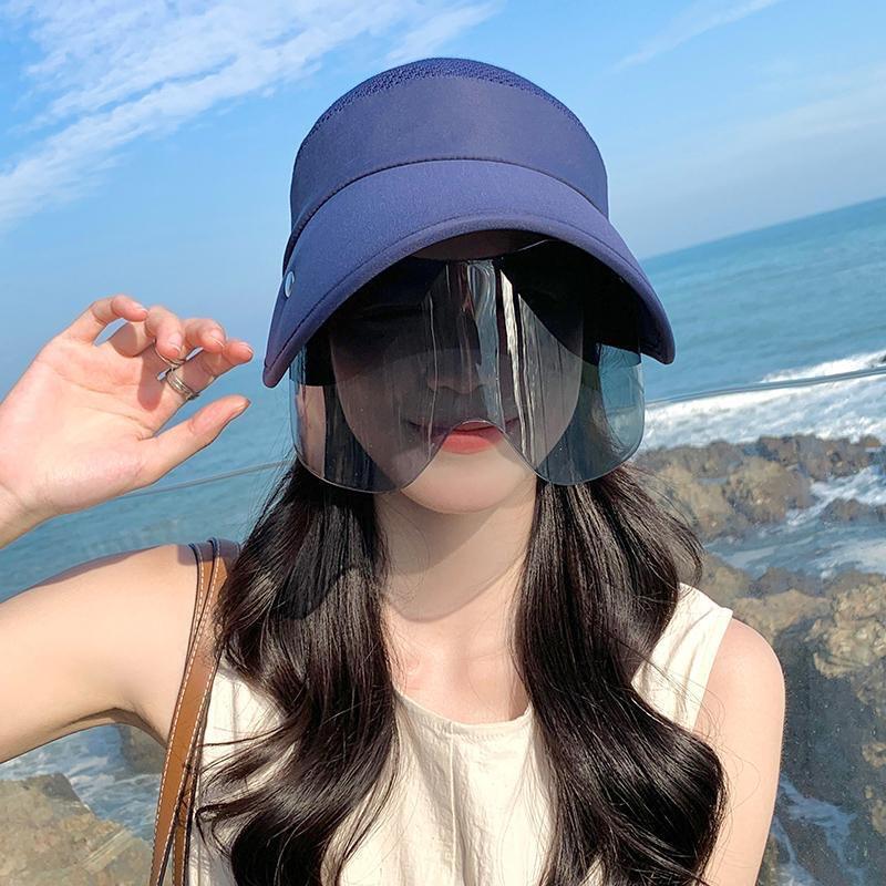 

Summer Women Sun Hat With Glasses Large Brim Bucket Hat Breathable Outdoor Cap Magic Tape Adjust Travel Beach Cap темно-синий