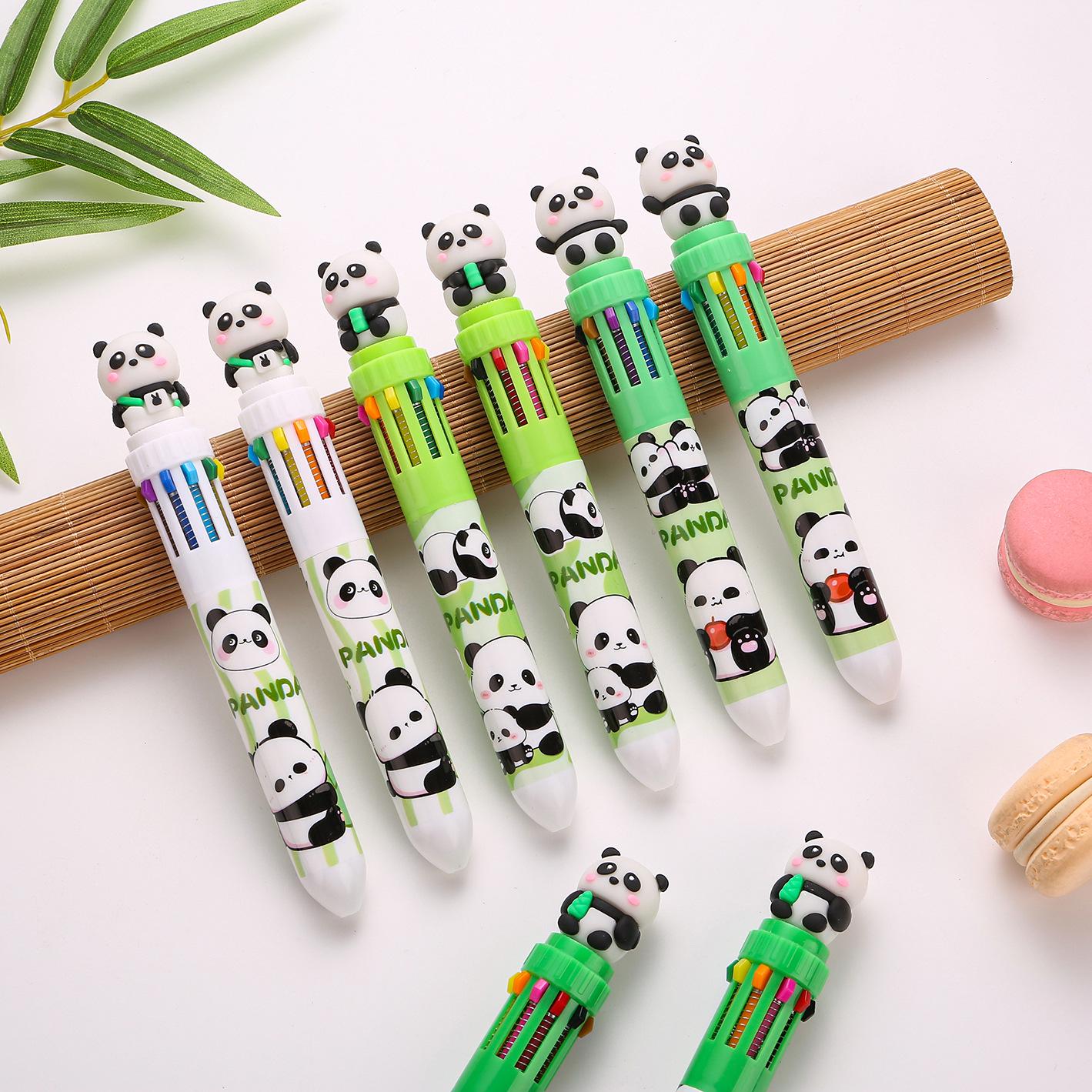 Cartoon Panda Ten-Color Multifunctional Ballpoint Pen for Journals Bamboo Panda☆Waving Panda
