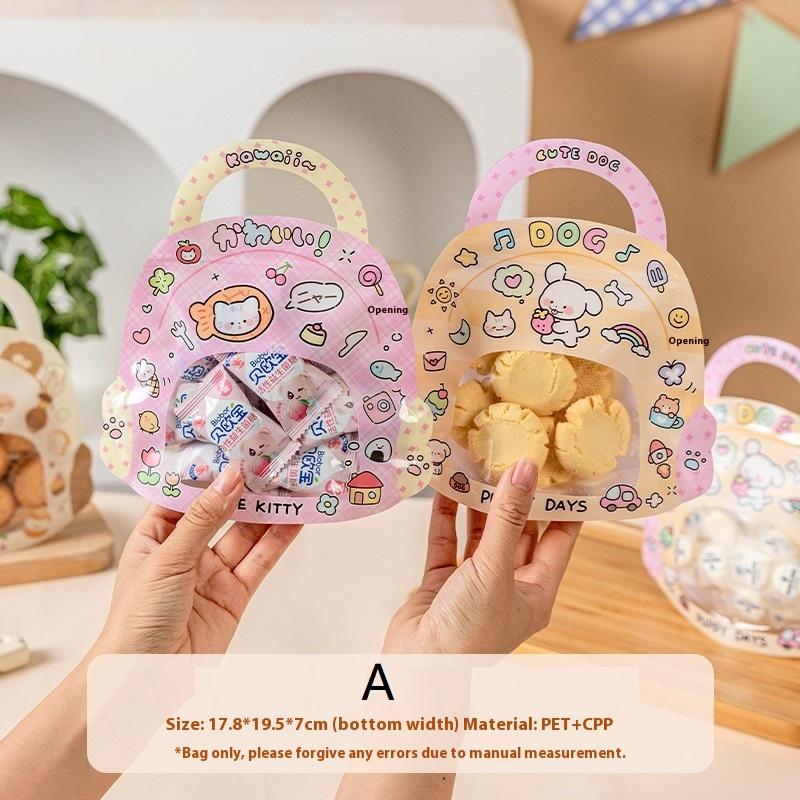 25/50Pcs Cartoon Candy Packaging Bags With Handle Zipper Cute Kids Children Plastic Sealed Food Snack Cookies Storage Pouch