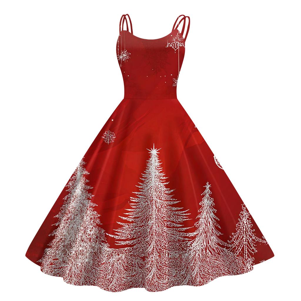 Women's Fashion Casual Christmas Print Sexy Off-the-shoulder Punk Retro Dress