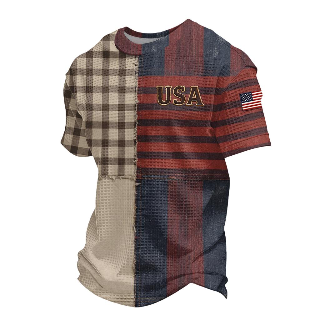 Men's Loose And Casual Flag-print T-shirt, Short Sleeve Shirt
