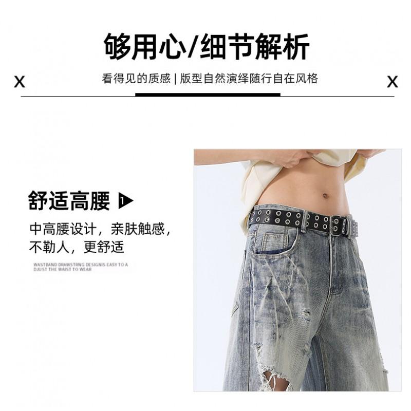 Mens Loose Straight Leg Jeans Fashion Ripped Denim Pants Casual Streetwear Teens