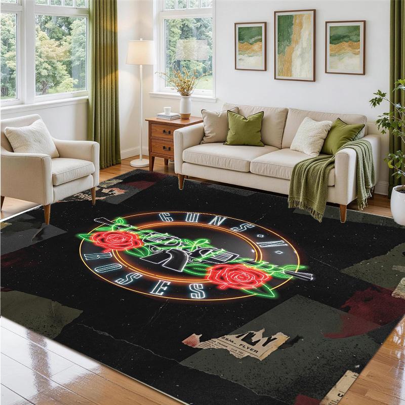 Guns N’ Roses Design Crystal Velvet Rug Soft Decorative Mat for Bedroom Entrance
