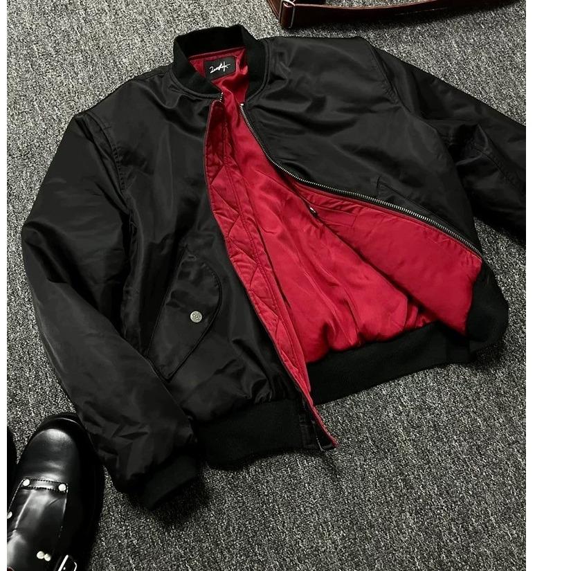 Мужская ретро американская летная бейсбольная куртка - Модный осенне-зимний повседневный силуэт M чёрный/красный