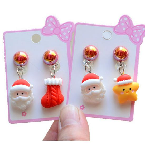 Kids' Christmas Cartoon Princess Clip-On Earrings: Cute, No Piercing Needed