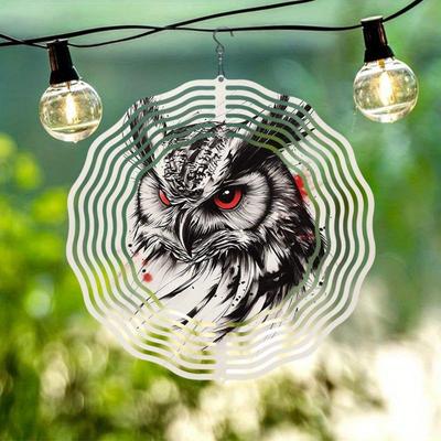 2D Owl Wind Chime with Rotating Hook Sketch Art Design for Outdoor Garden Yard Decor Thanksgiving Christmas Holiday Decoration