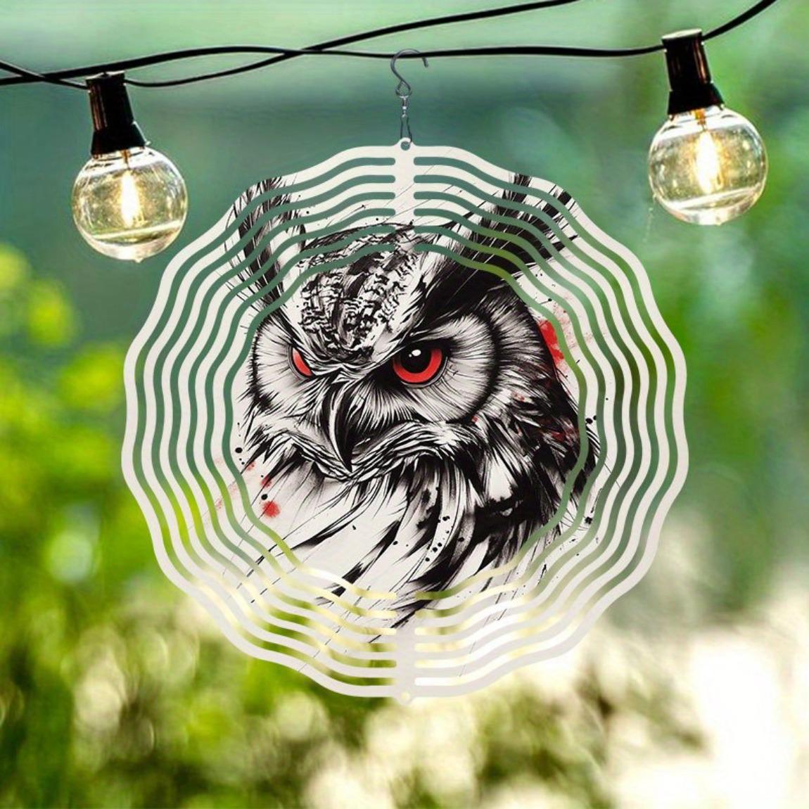 

3D Owl Wind Chime with Rotating Hook Sketch Art Design for Outdoor Garden Yard Decor Thanksgiving Christmas Holiday Decoration