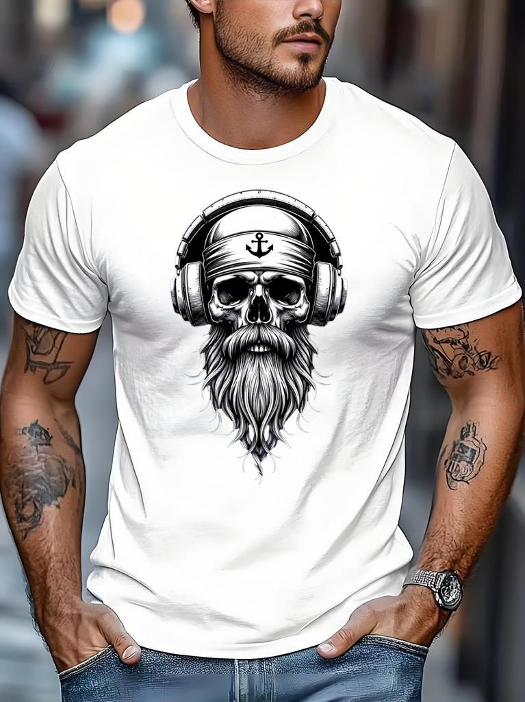 Unisexs Casual Outdoor Sports Tshirt With Skull And Earphone Design Regular Fit For Casual Daily Wear And Formal Occasion