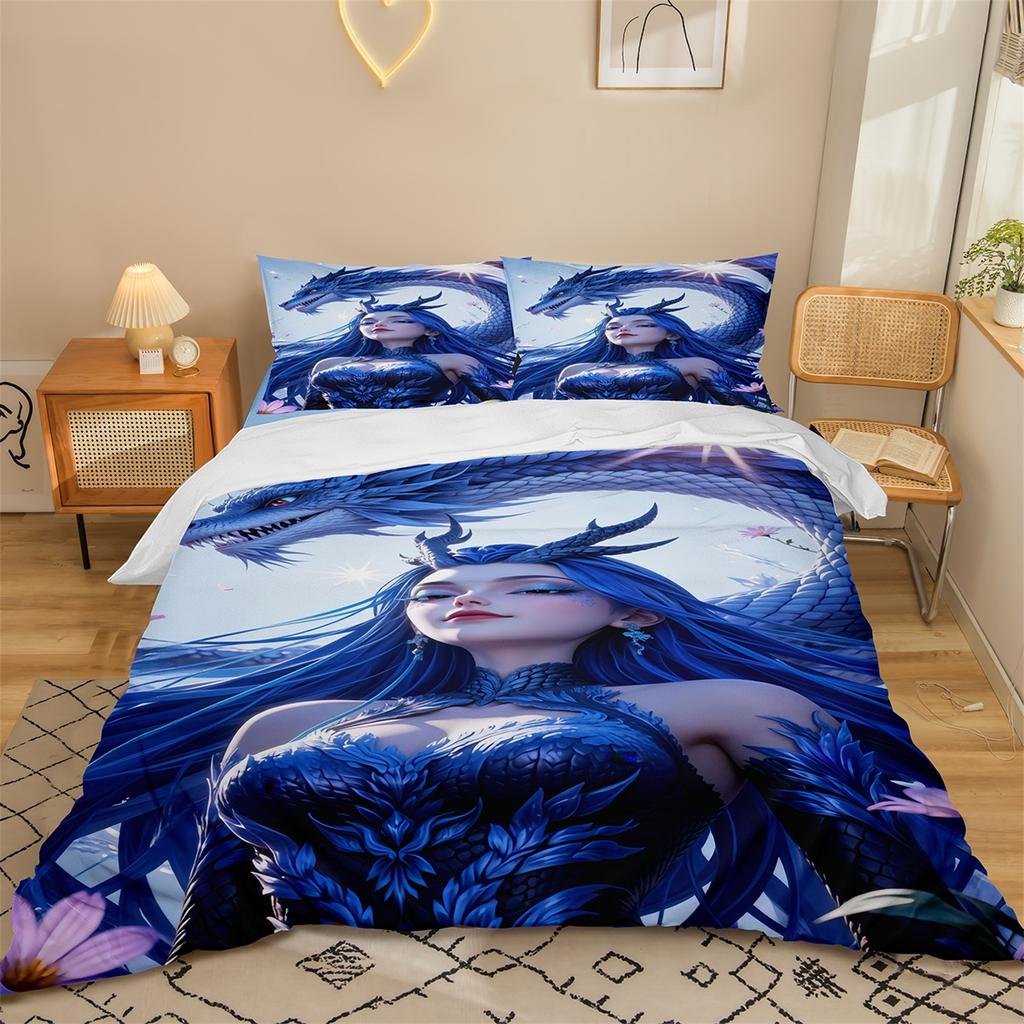 3D-gedrucktes hochwertiges Nezha-Serie trendiges Elemente Daunendecken-Bettwäscheset, Kinder-Erwachsenen-Bettwäscheset, Kissenbezug mit Reißverschluss Bett