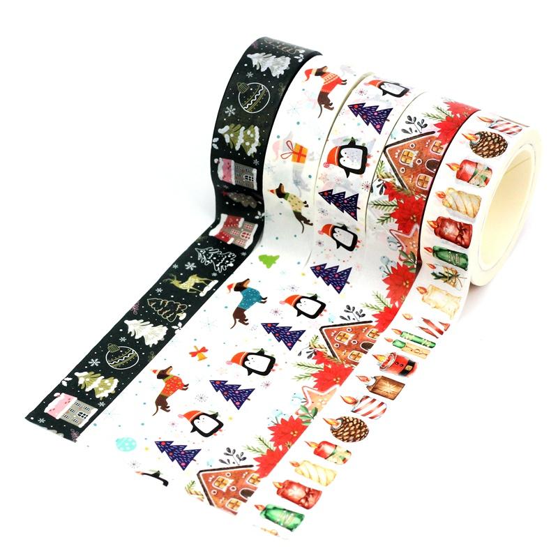 2023 NEW 1PC 10M Deco Winter and Christmas Gingerbread House Candle Dachshund Washi Tape for  Journaling Masking Tape Stationery