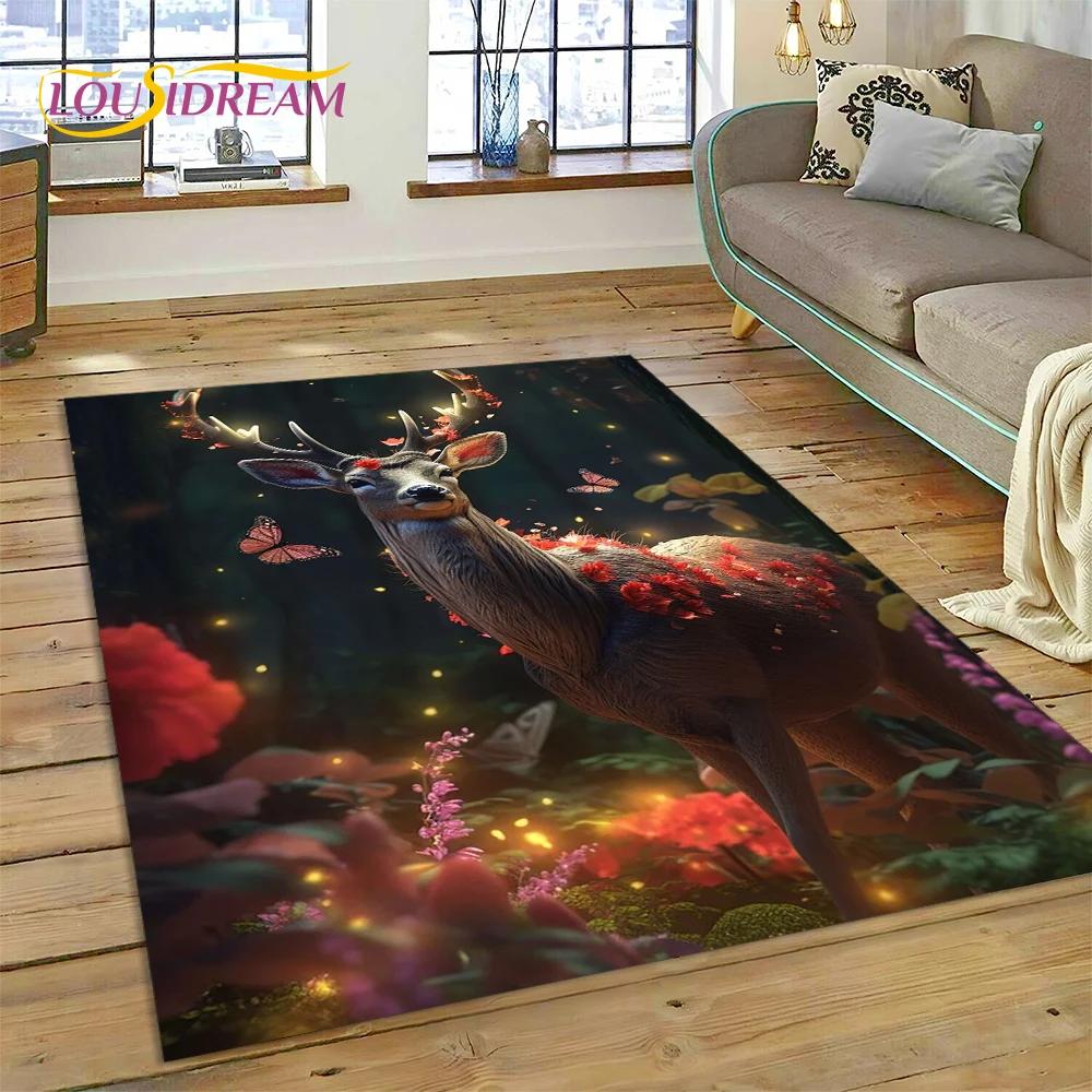 Dream Christmas Elk Sika Deer Cartoon Area Rug,Carpet Rug for Home Living Room Bedroom Sofa Doormat Decor,kid Non-slip Floor Mat