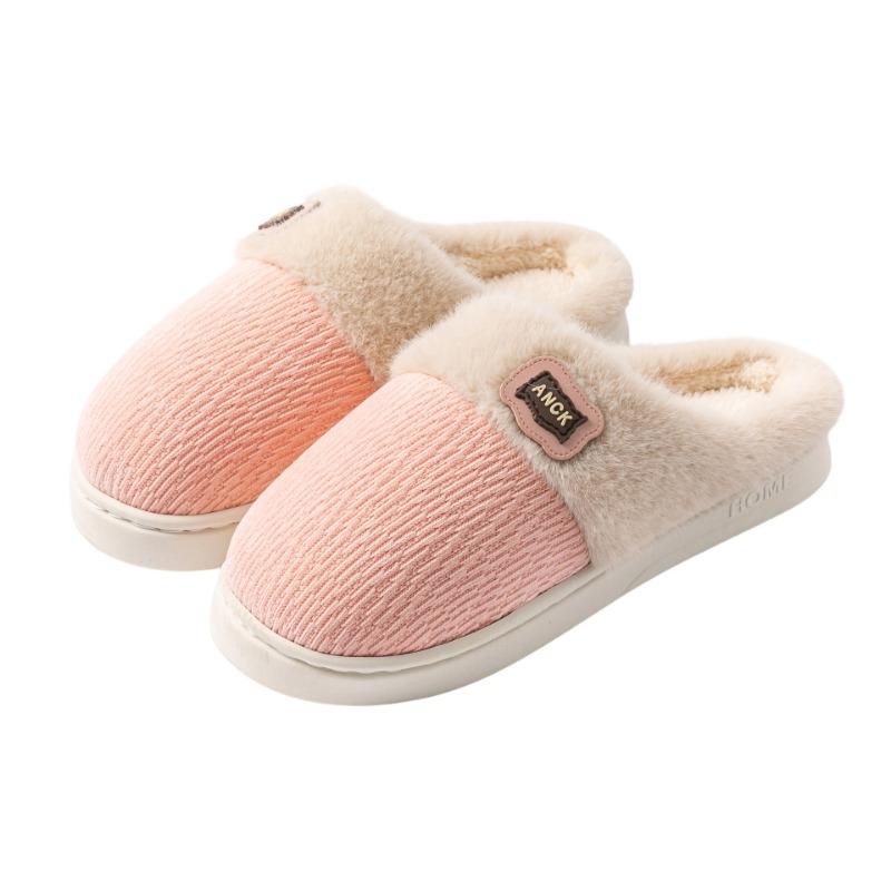 New plush spliced cotton slippers thick and soft can be worn outside women's cotton shoes bedroom household couple slippers