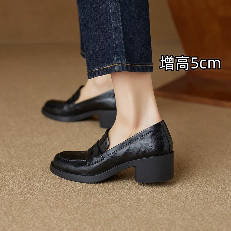 Schafslederversion~ Leder dicker Absatz schwarz retro pendeln Ein-Pedal-Slipper Damen 2025 neue kleine Lederschuhe Einzelne Schuhe