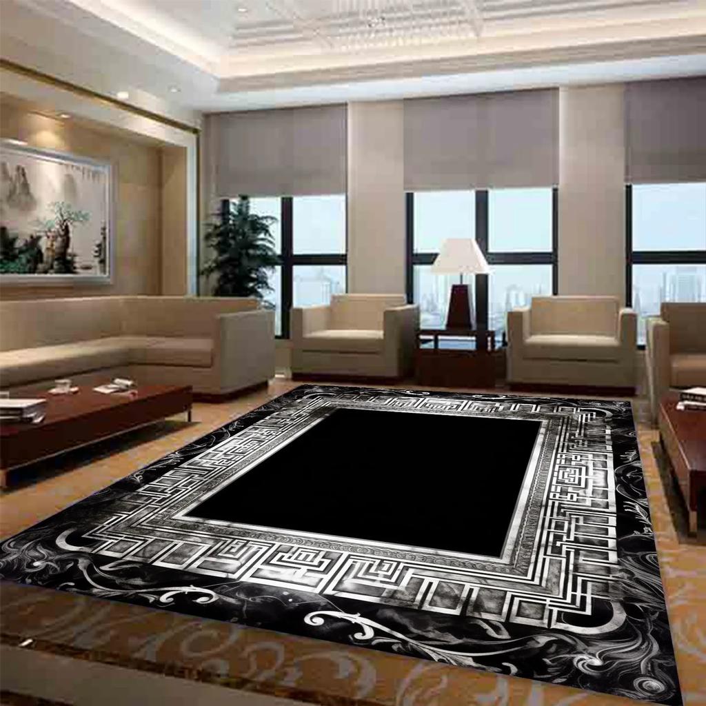 Luxury Carpet for Living Room Modern Black White Geometric Non-slip Lounge Soft Rugs Decoration Home Bedroom Floor Door Mat