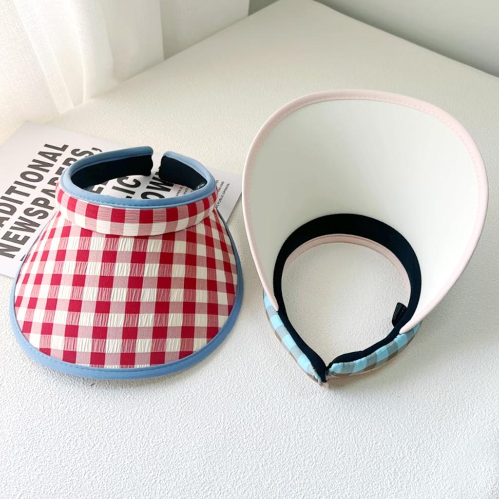 New dopamine checkerboard contrasting color empty top sunscreen hat girls summer outdoor big brim sun hat