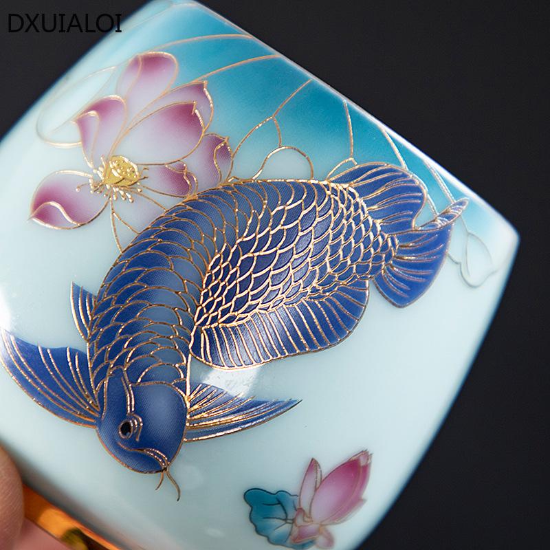 125ml Gilded Master Cup Handmade Ceramic Teacup Souvenir  Celadon Kungfu Tea Set Household Tea Cup Tea Bowl Gift Box