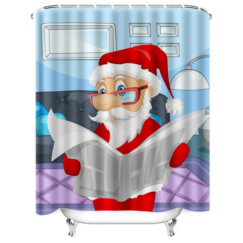 TU Santa Claus Shower Curtain Funny Christmas Bathroom Decor Holiday Festive Pattern Waterproof Fabric Washable Home Decor Gift