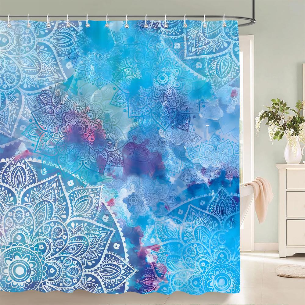 High Quality Indian Mandala Pattern Printed Fabric Shower Curtains Bohemian Bath Screen Waterproof Bathroom Decor with 12 Hooks
