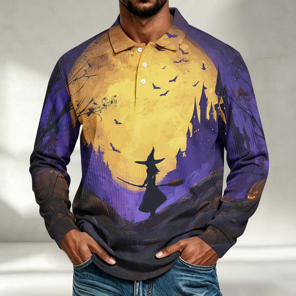 Herren Langarmshirt Halloween-Print Lockerer Schnitt Lässiges Oberteil