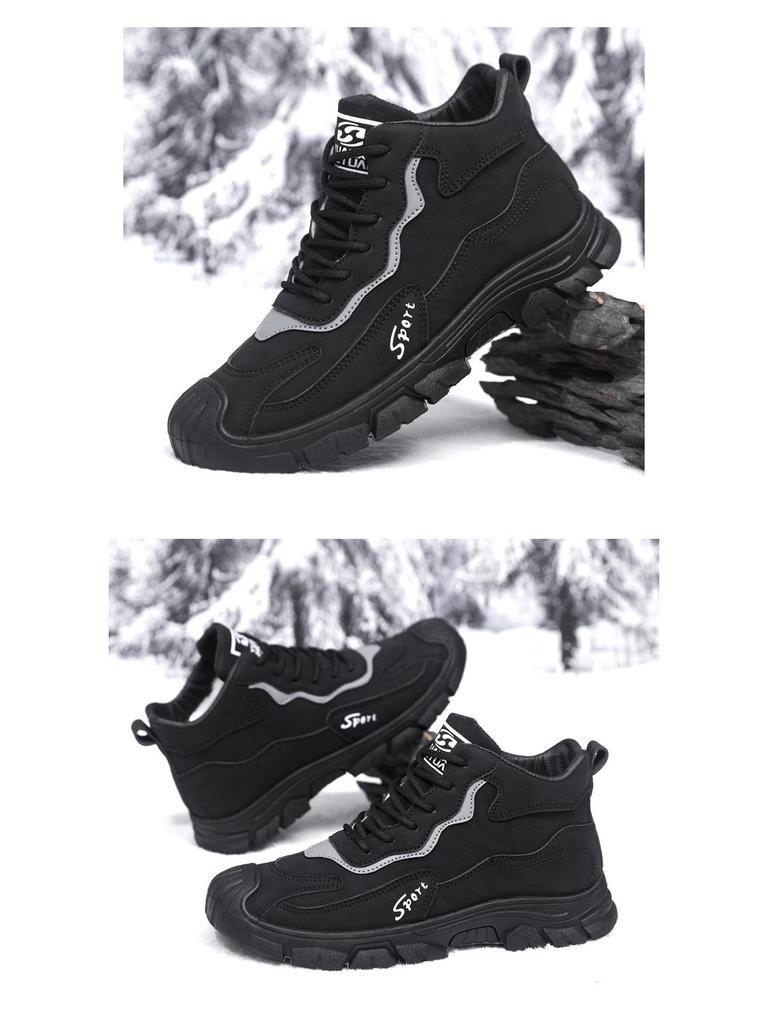 Men's Winter Fur-Lined High-Top Cotton Shoes: Thick Sole, Warm Velvet, Non-Slip Casual Sports Footwear.