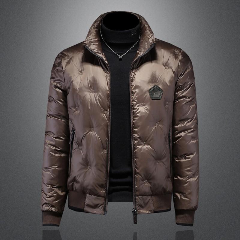 Mens Winter White Duck Down Puffer Jacket With Stand Collar Lightweight Warm Casual Coat 90% Fill Power 680
