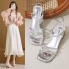 Fashion Fairy style coarse heeled sandals for women in spring 2025 new water diamond style gentle women's shoes
