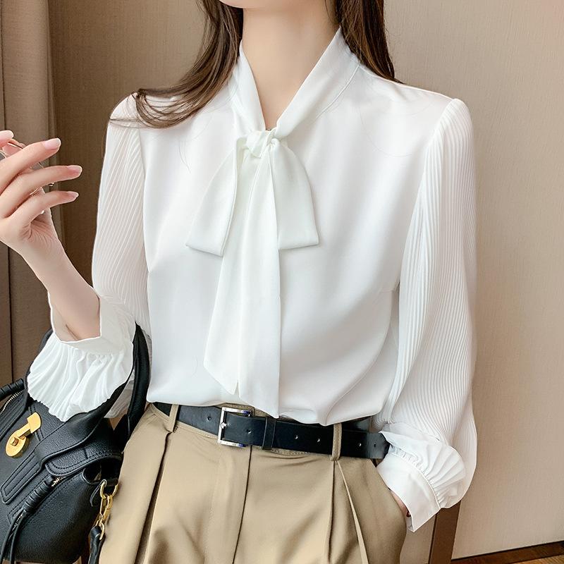 Fashionable and elegant chiffon shirt, spring and autumn 2026 new long-sleeved top for women