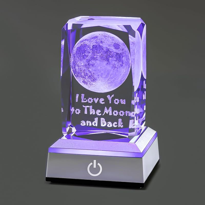 hochance 3D Rose Crystal Night Lamp with Adjustable LED Multicolor Lights for Girlfriend, Wife - Valentine s Day, Anniversary,Birthday Presents, A-Moon