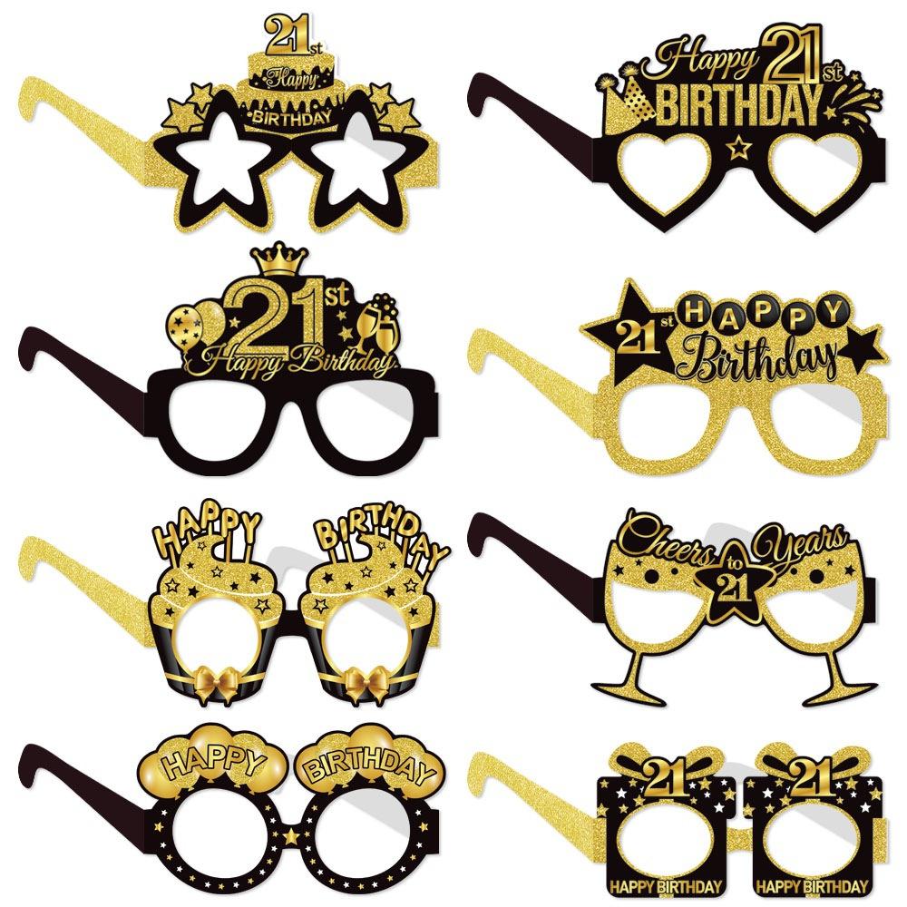 16pcs Amazon's New Product Birthday Party Decoration Paper Glasses - Black and Gold 18-year-old and 60-year-old Birthday Photo Props Glasses