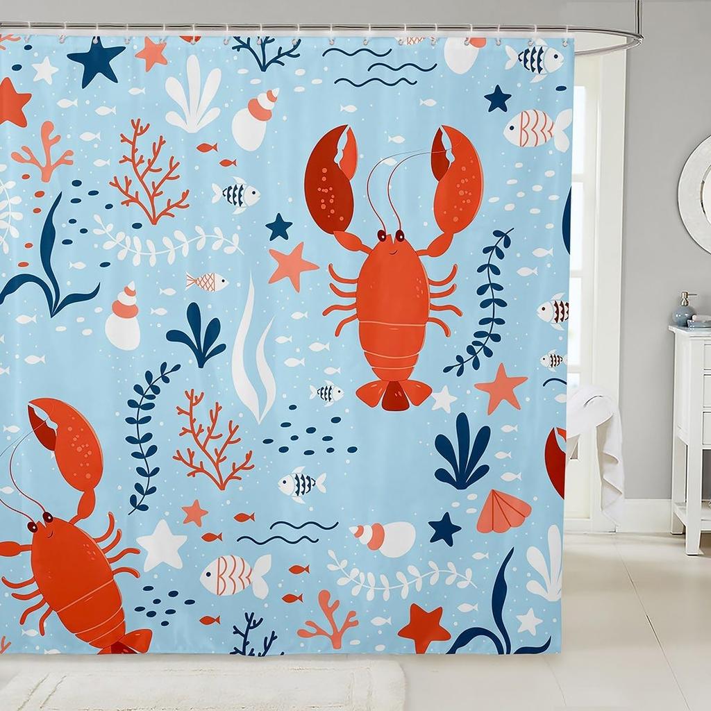 Lighthouse Shower Curtain Lobster Shower Curtain Sets for Teens Young Palm Trees Nautical Sailboat Bathroom Curtains Cartoon