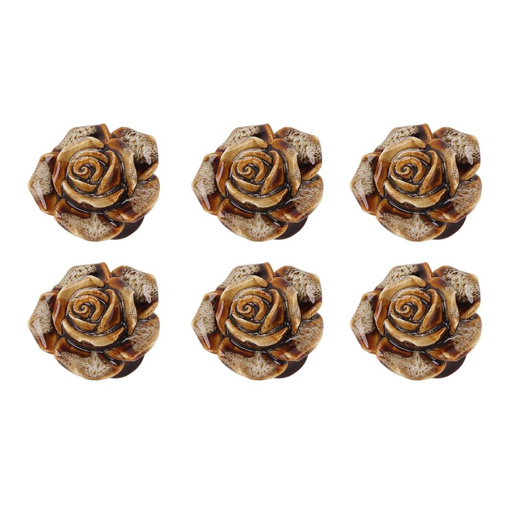 6Pcs Cabinet Knob Rose Flower Shape Delicate Ceramic Knob for Dresser Drawer Leopard White