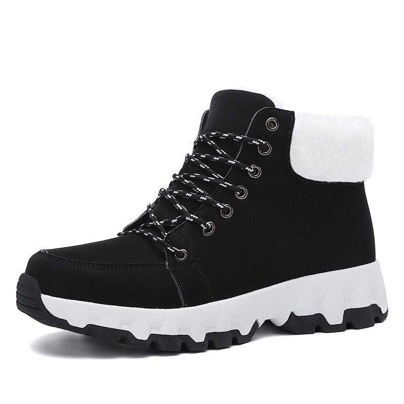 

Модная и повседневная обувь средней высоты, бархатные хлопковые туфли, уличные теплые зимние ботинки, черные смешанные простые 46 чёрный