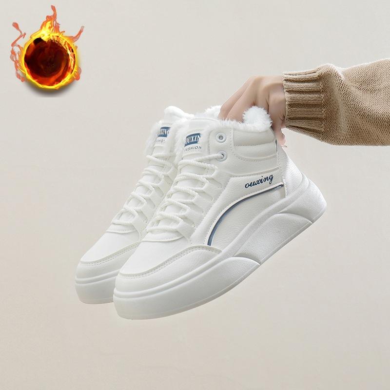 Women's Casual Snow Boots Shoes Anti-Slip Lace-Up Chunky Platform Ankle Booties With Faux Fur Lining Winter Warm High Top Walking Sneakers for Women
