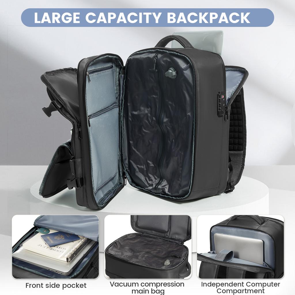 Large-Capacity Air Vacuum Compression Travel Backpack Men Business Computer Bag Black Bag Hand Luggage Backpack Cabin Bag