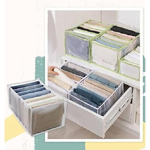 Wardrobe Organizer, 7 Grids Washable Clothes Organizer for Folded Clothes, 2 Pieces Foldable Wardrobe Clothes Organizer for Jeans, Dividers Nylon
