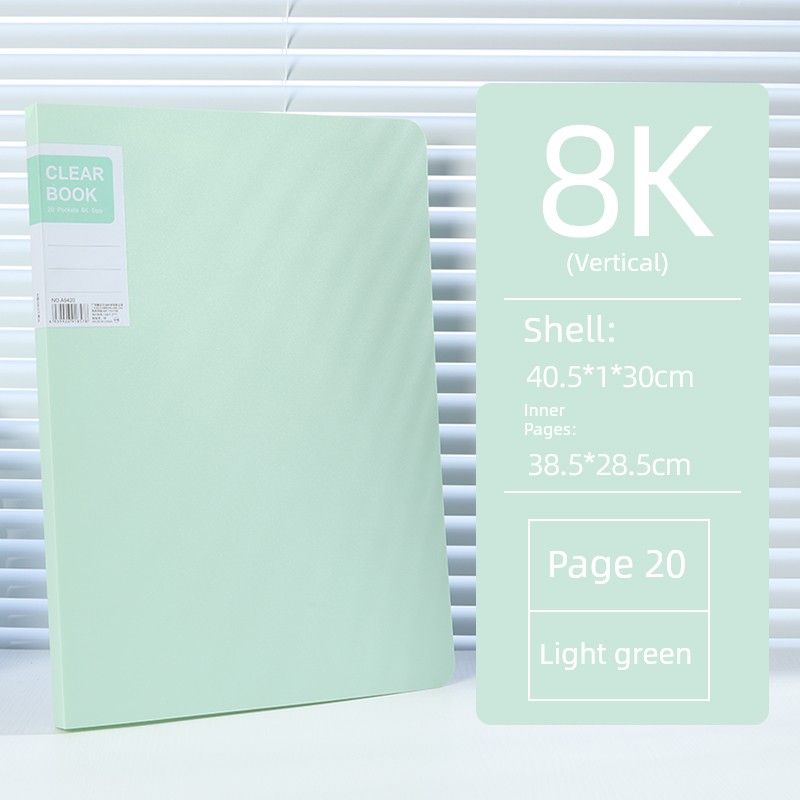

8 Open Folder Sketch Paper Album Bag Insert Bag B4 Transparent Material Book Art Painting Collection 8K Storage Book Award Favorites 8K-20 Pages-Light Green