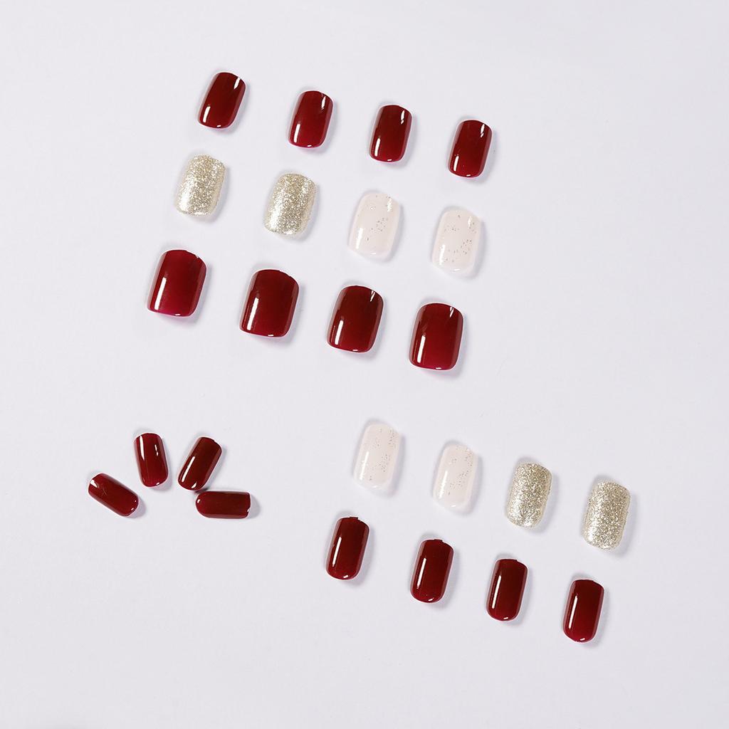 Cherry Burgundy Glitter Wearing Nail Finished Nail Patch Nail Patch Fake Nail Waterproof Removable Nail Piece