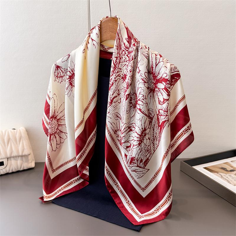 

Literary And Artistic Daisy Satin Imitation Silk Printing Large Square Scarf Silk Scarf Shawl Headscarf Neck Protection Scarf Decorative Scarf 90*90cm