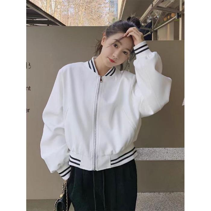 Women's White Fragrance Style Baseball Jacket 2024 - Petite, Short, High-End Niche American Design.
