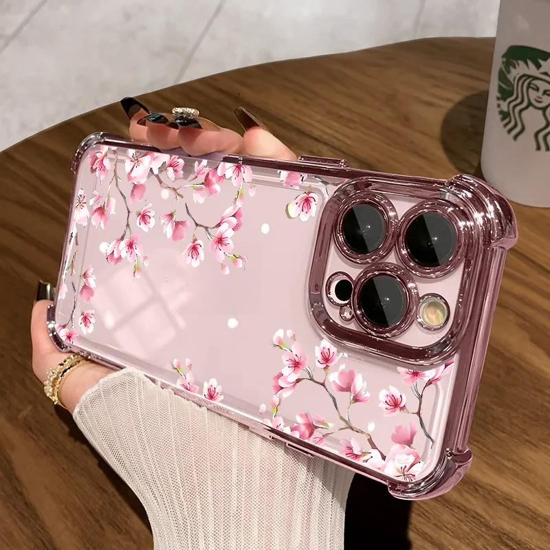 Flower Plating Clear Case For Huawei Honor X5C X7D X9D 400 Pro Magic 7 Lite X8C X8B X8 X8A X7A X6C X9B X5B X6A X9A Airbag Cover