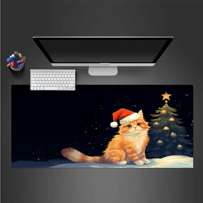 1pc Christmas Tree Cat Anime Mouse Pad Big Large Desk Mat Non-Slip Rubber Base Light Gaming Room for PC Computer Laptop Unisex