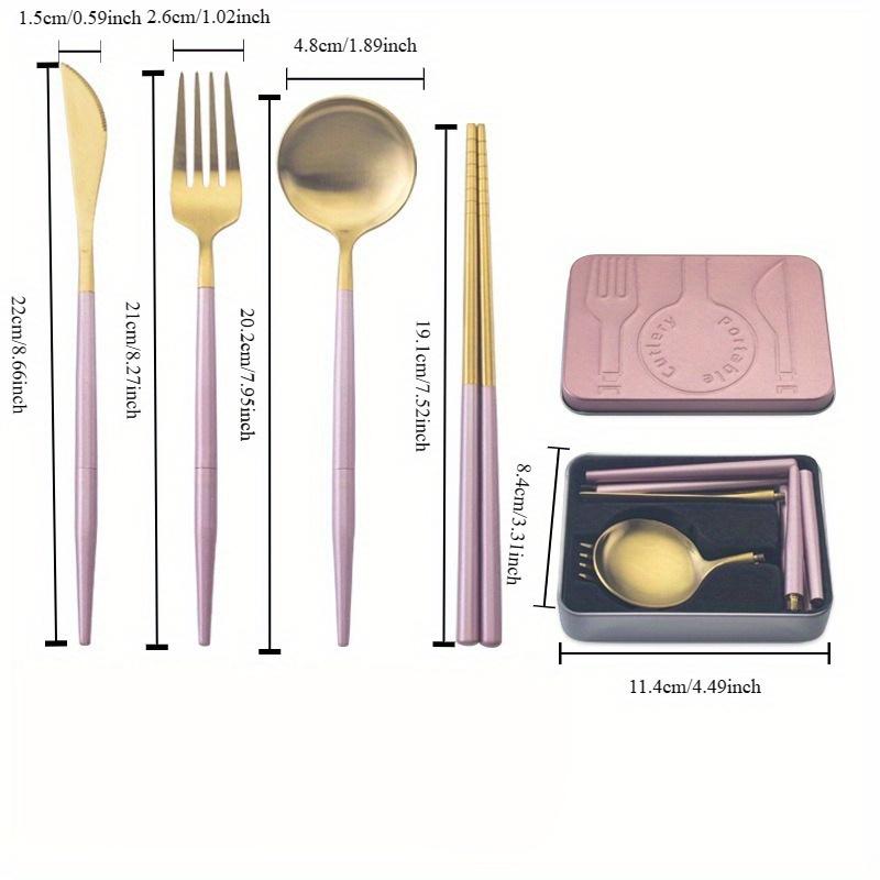 4pcs Set Removable 304 Stainless Steel Portable Cutlery Set Camping Tableware Chopsticks Spoon Folding Set
