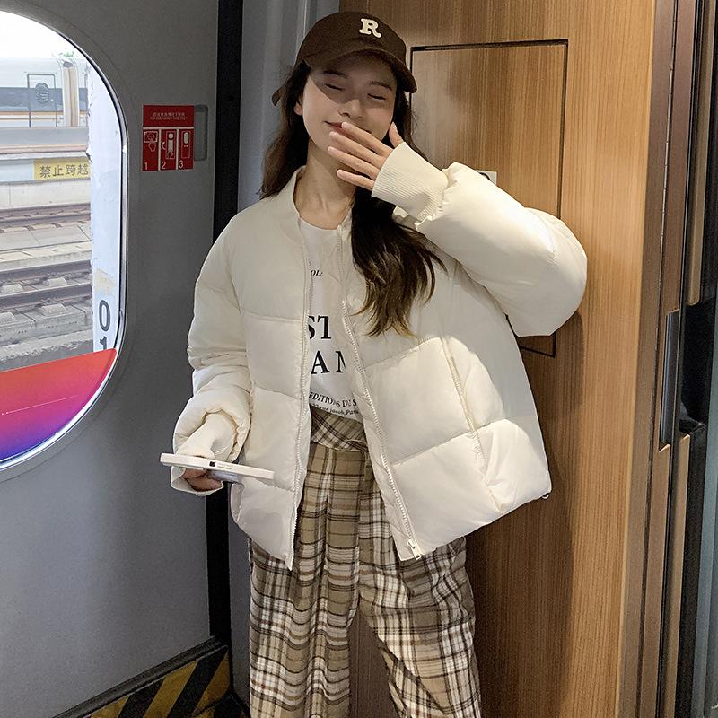 

Baseball collar down cotton jacket women s short 2025 winter Korean version stand-up collar thread knitting splicing thickened bread jacket L off білий колір