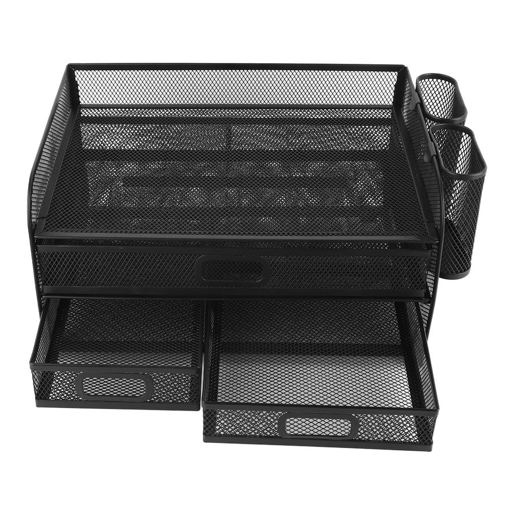 3 Tier Mesh Desk Organizer Foldable Multifunctional Metal Desk Organizer for Study Office Dormitory