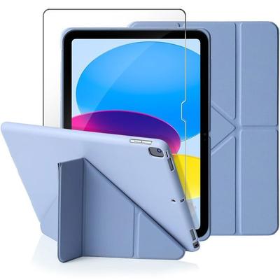 Case + Tempered Glass for iPad 11" (A16) / iPad 10.9" 10th Generation - Scratch-Resistant Lightweight Adjustable Silicone - Purple